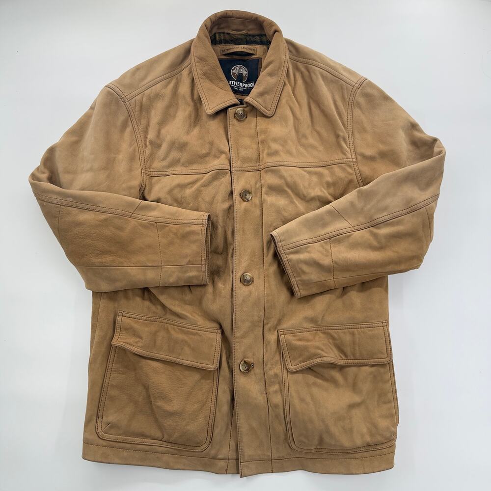 Weatherproof Brown Waterproof Leather Jacket Men’s M Plaid Lined Coat